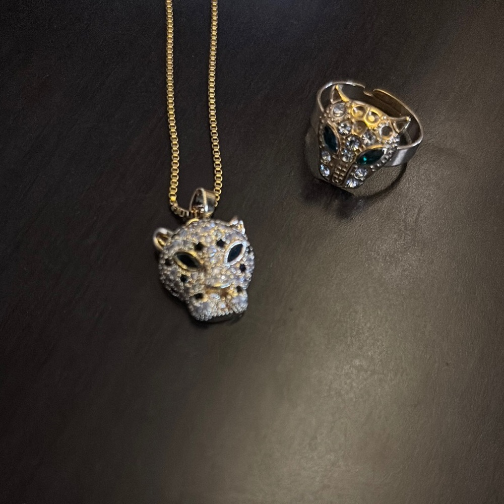 Elegant Gold and Silver Panther Jewelry Set